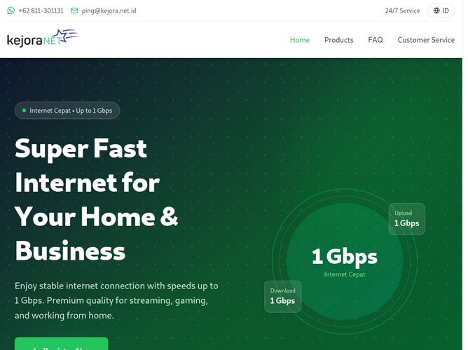 The website screenshot for https://kejora.net.id