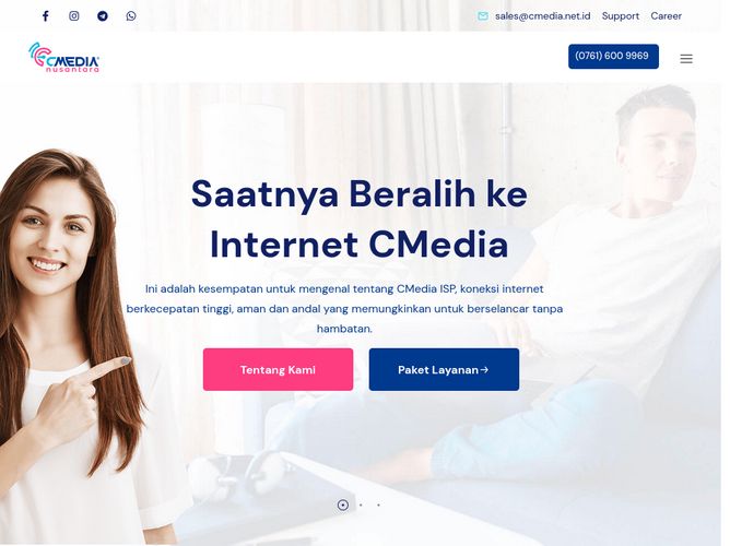 The website screenshot for https://cmedia.net.id/