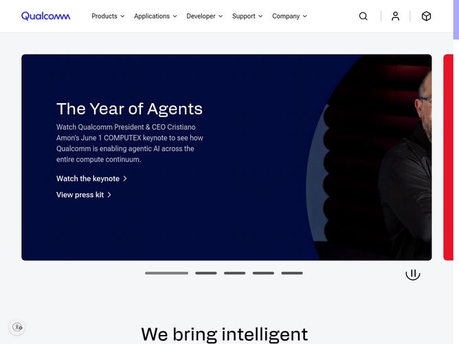 The website screenshot for http://qualcomm.com