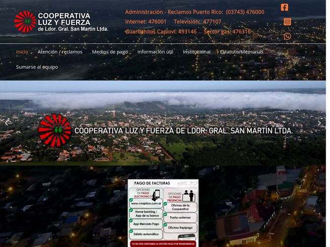 The website screenshot for http://www.cooprico.com.ar