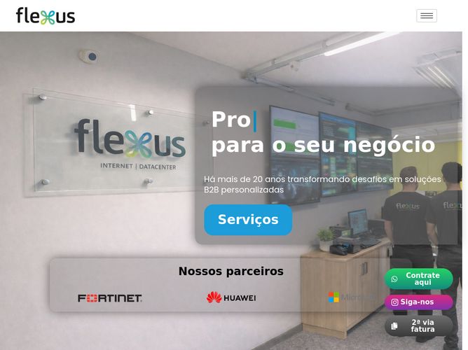 The website screenshot for http://www.flexussolucoes.com.br