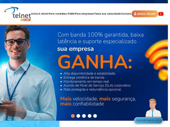 The website screenshot for http://www.telnetfast.com.br