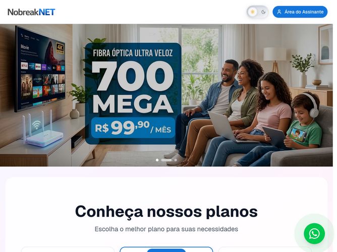 The website screenshot for https://nobreaknet.com.br/