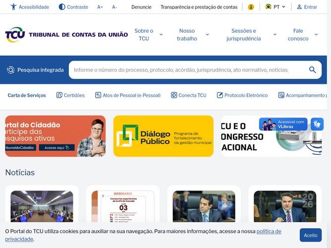 The website screenshot for https://portal.tcu.gov.br/