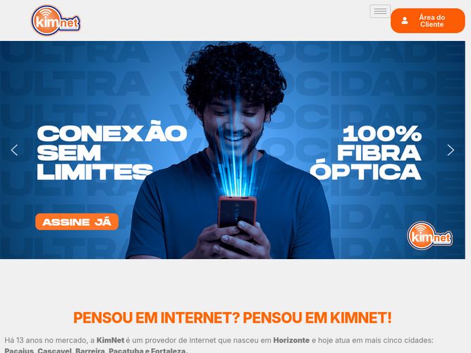 The website screenshot for https://kimnet.com.br