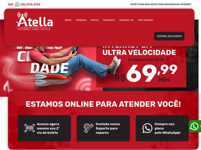 The website screenshot for https://atellanet.com.br/