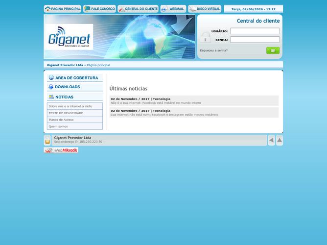 The website screenshot for https://giganet.com.br/