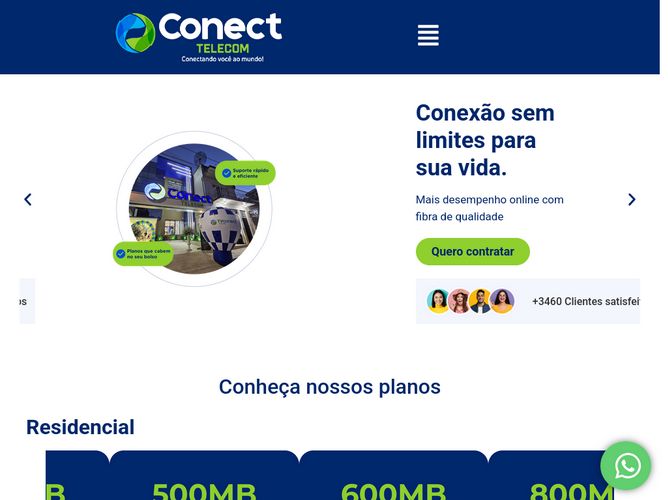 The website screenshot for https://conecteinstale.com.br/