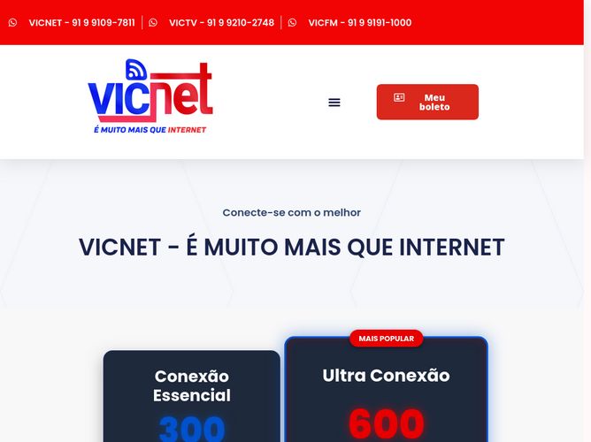 The website screenshot for https://vicnet.net.br/