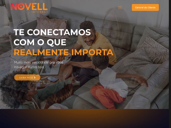 The website screenshot for https://novellinternet.com.br/