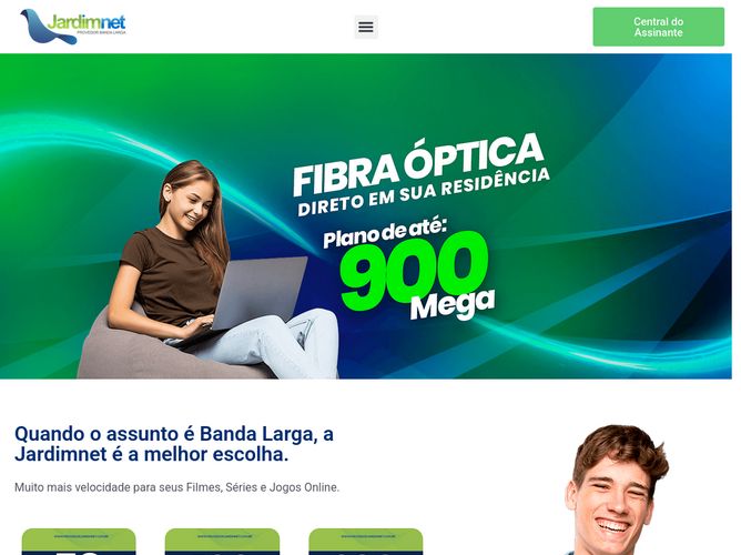 The website screenshot for http://www.provedorjardimnet.com.br