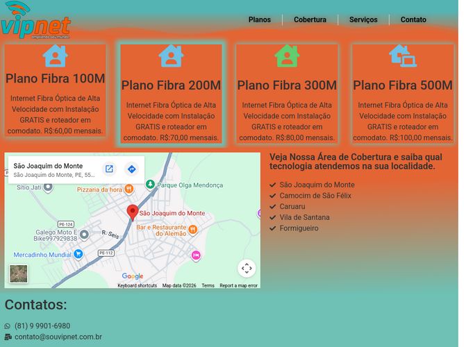 The website screenshot for https://www.souvipnet.com.br/