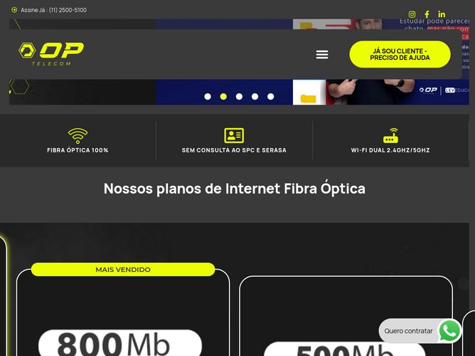 The website screenshot for http://www.optelecom.com.br