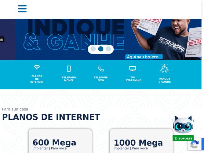 The website screenshot for https://implantartelecom.com.br/