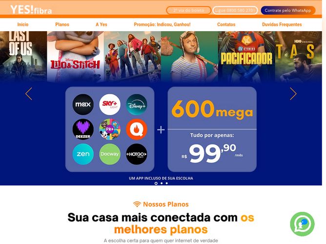 The website screenshot for http://yesfibra.com.br