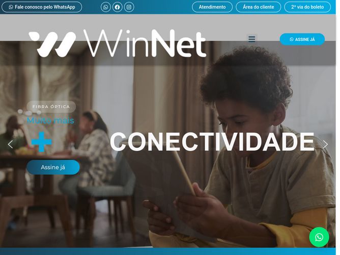 The website screenshot for http://winfibra.com.br