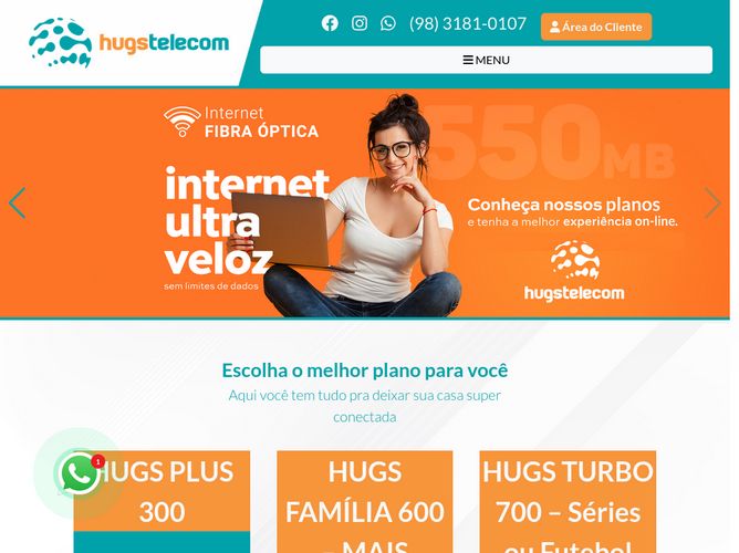 The website screenshot for https://www.hugstelecom.com/