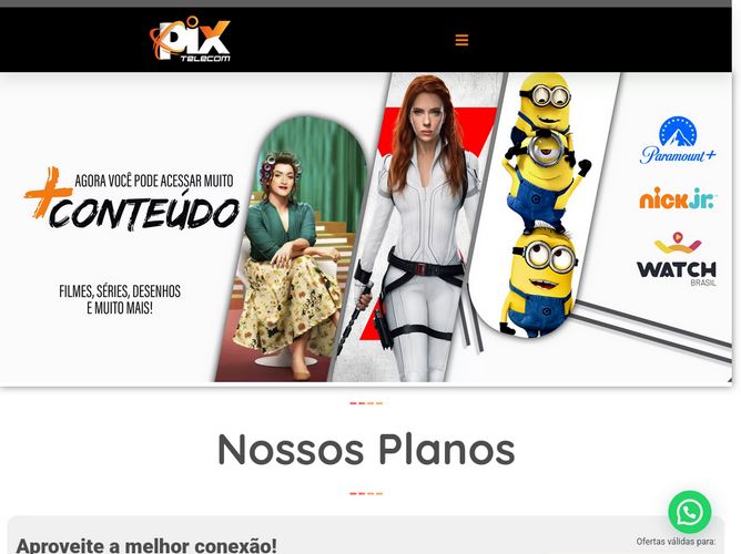 The website screenshot for https://pixtelecom.com.br/