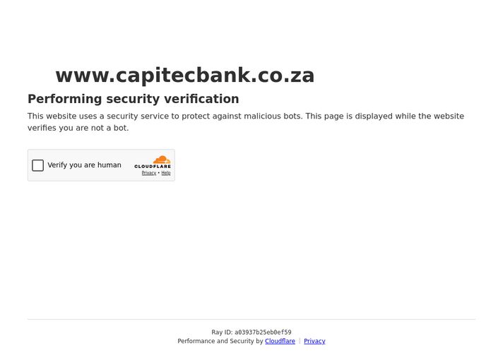 The website screenshot for https://www.capitecbank.co.za