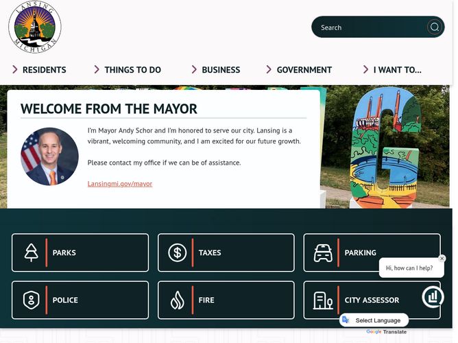 The website screenshot for http://lansingmi.gov