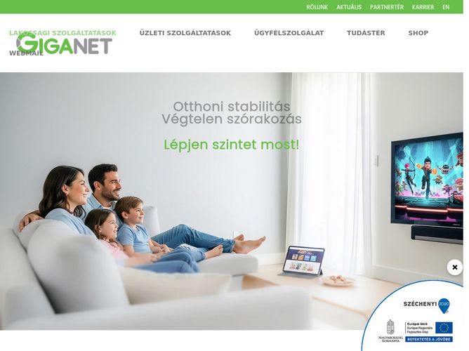 The website screenshot for https://www.giganet.hu