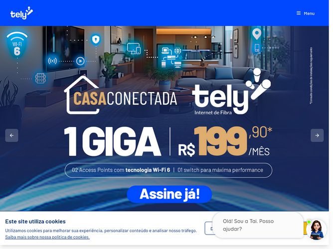 The website screenshot for https://tely.com.br/