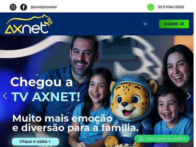 The website screenshot for http://www.axnet.com.br
