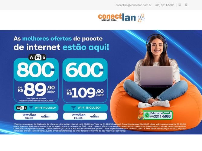 The website screenshot for http://www.conectlan.com.br