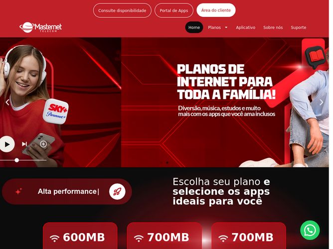 The website screenshot for https://masternetrs.com.br