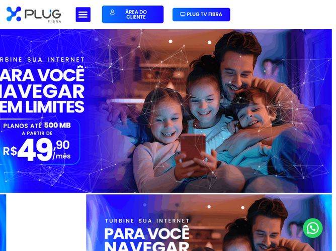 The website screenshot for http://plugfibra.com.br