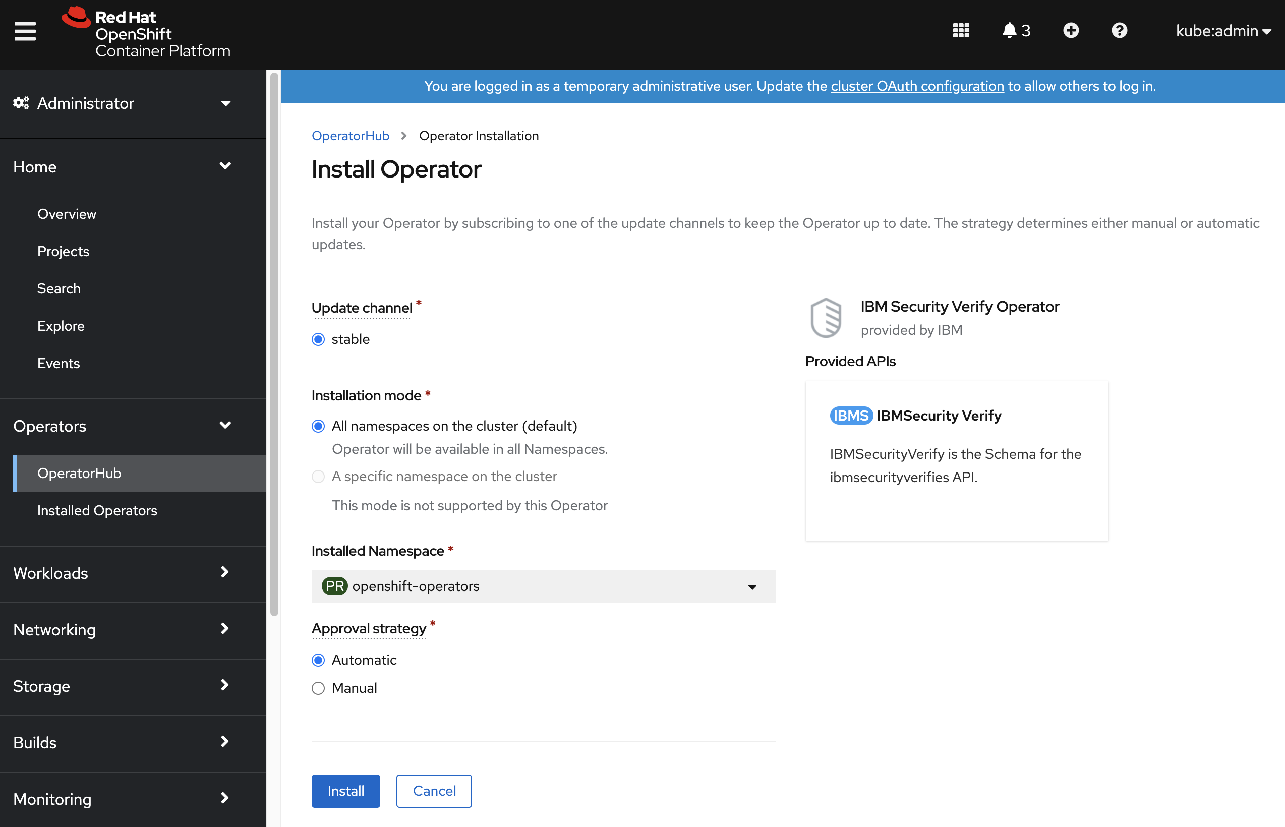 OpenShift Operator Subscription