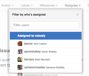 Issue のアサインのドロップダウンメニュー