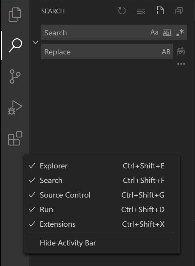 activity bar context menu
