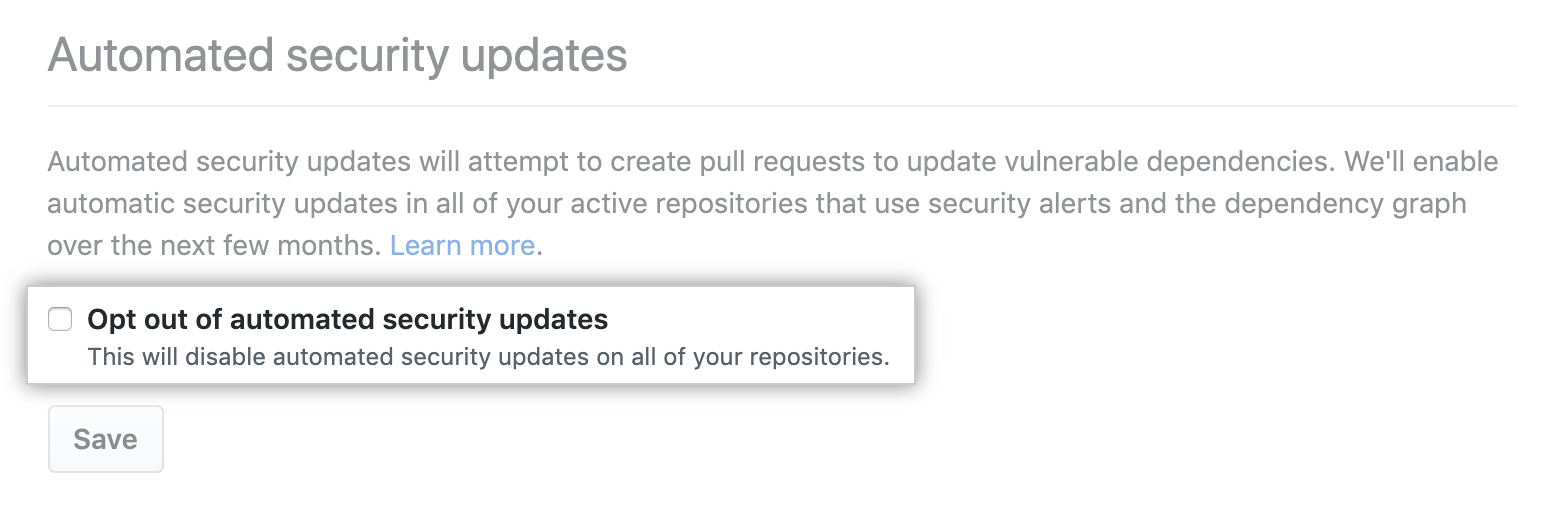 Checkbox to opt out of automated security updates