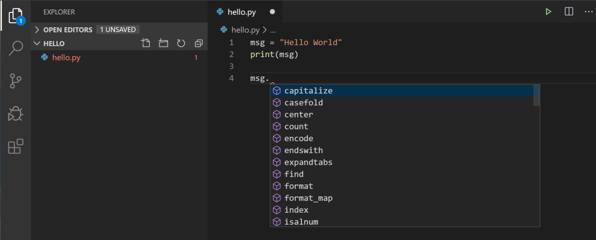 IntelliSense appearing for a variable whose type provides methods