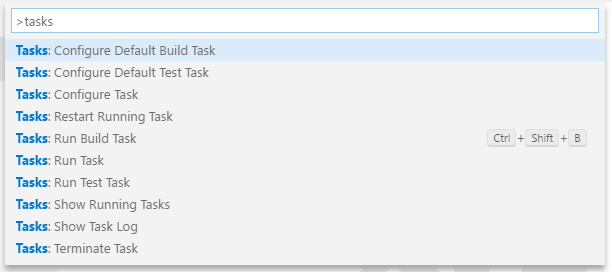 tasks in command palette