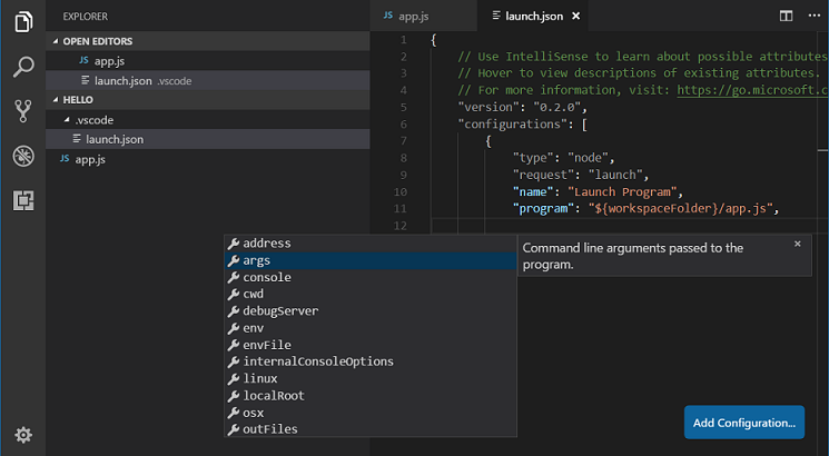 launch.json IntelliSense