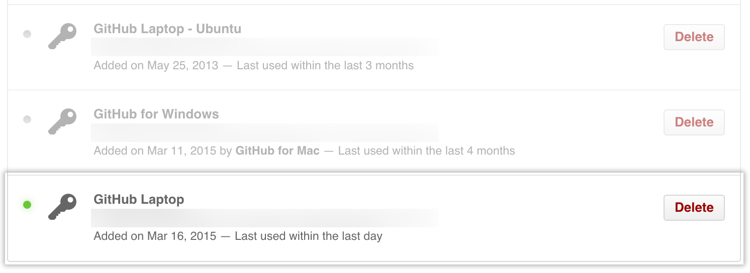 SSH key listing in GitHub