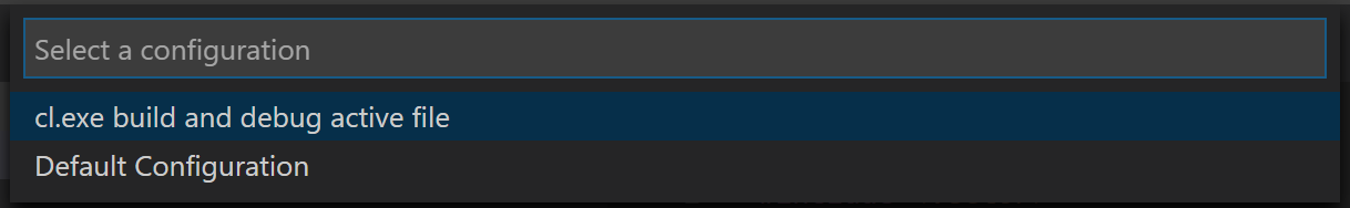 C++ debug configuration dropdown