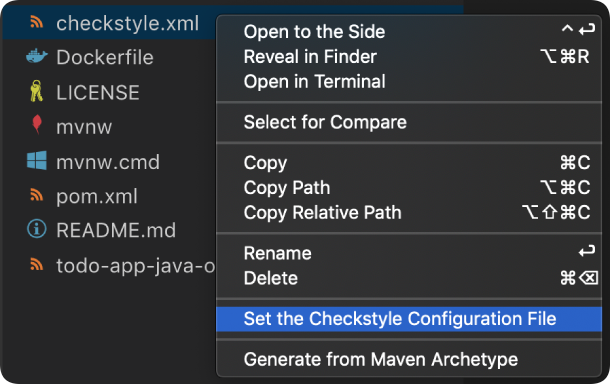 Set Checkstyle configuration file