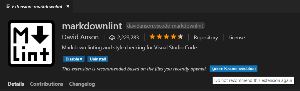 Ignore extension recommendation