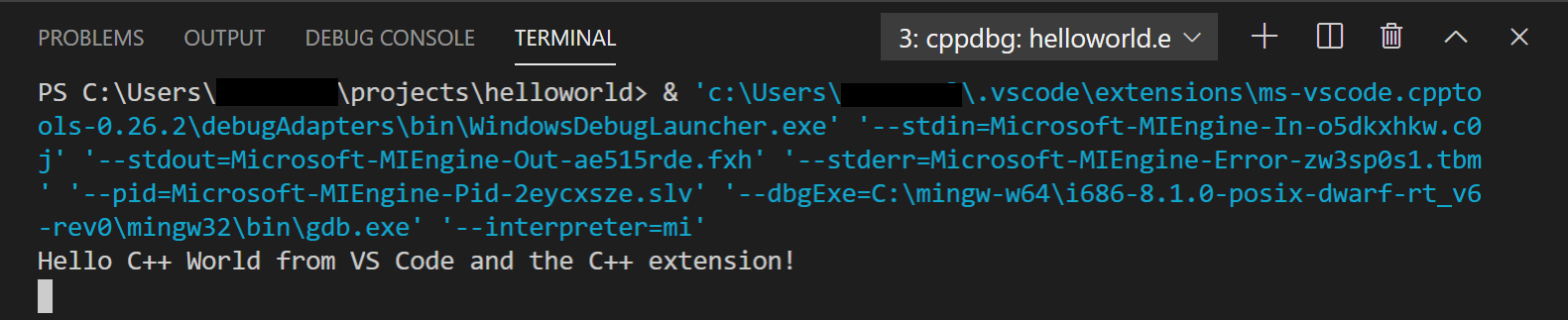 Debug output in terminal