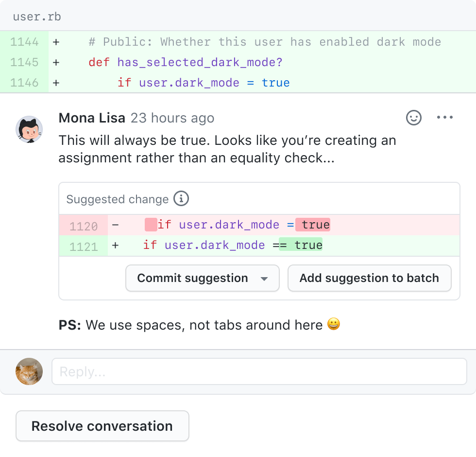 Pull request comment on GitHub