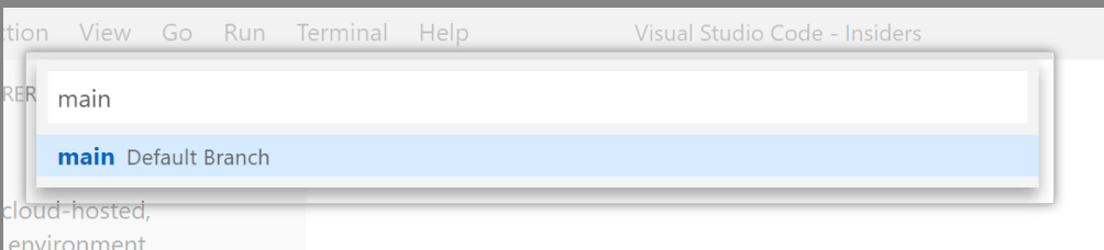 Searching for a branch to create a new Codespaces