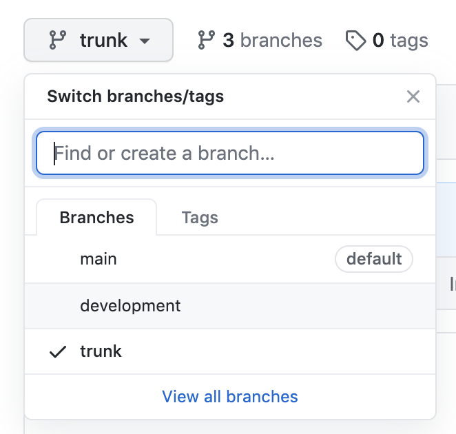 Dropdownmenü „Branch"