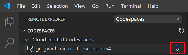 Visual Studio Code 中的连接到代码空间图标