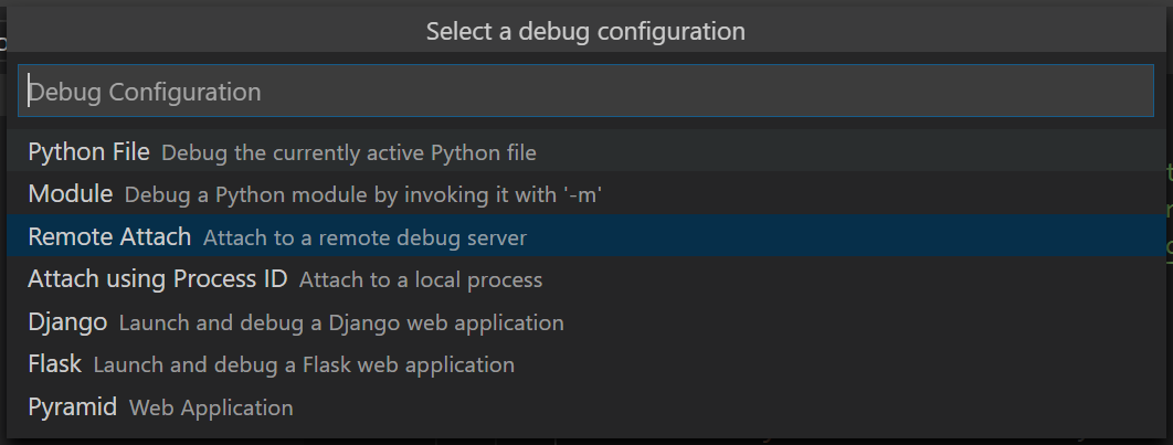 Screenshot of Python Remote Attach