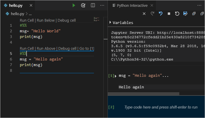 Code cells running in a Python Interactive window