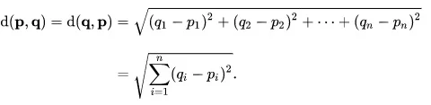 Formula for calculating Euclidean distance between points