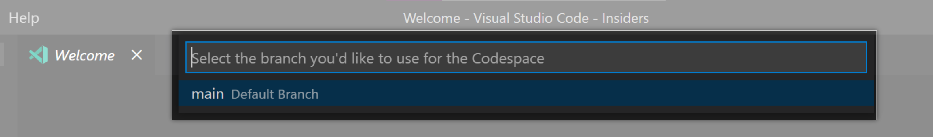 Searching for a branch to create a new Codespaces